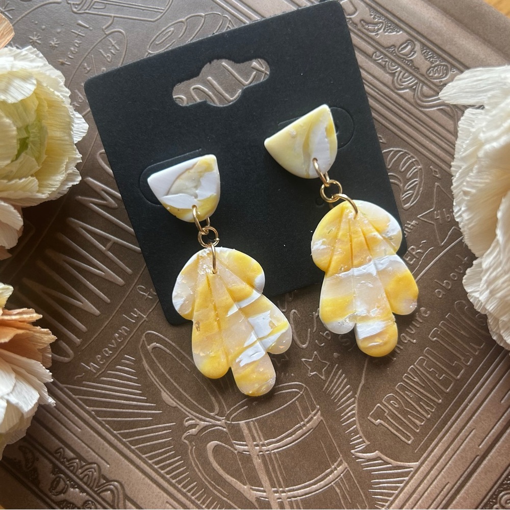 Yellow and White Marbled Dangle Earrings